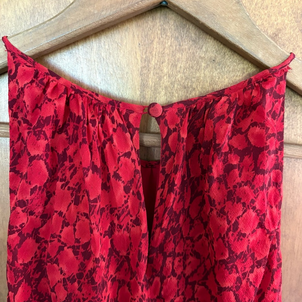 Vintage 100% Silk Red Maxi Slip Dress Fairy Y2K Asymmetrical Mcbling Snake Print - Picture 9 of 15